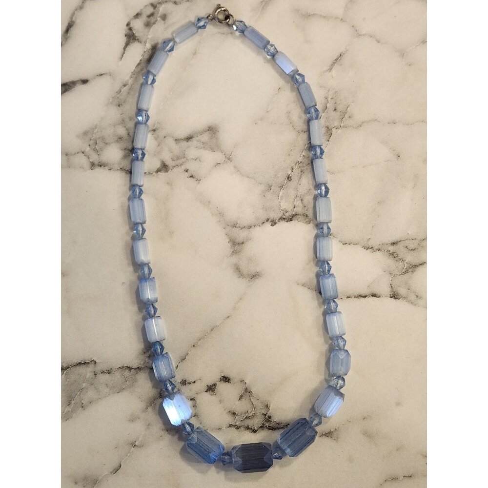 Vintage Blue Glass Beaded Necklace